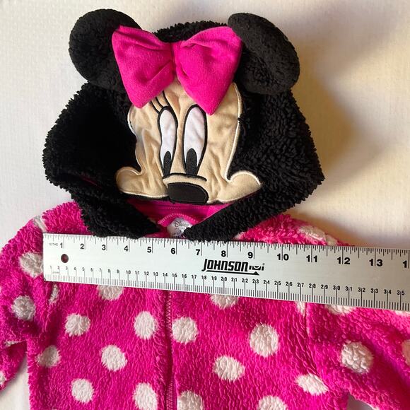 Disney Little Girl Fuzzy Sleeper with Hoodie & Zipper size 12M Pink Minnie Mouse - Picture 3 of 6